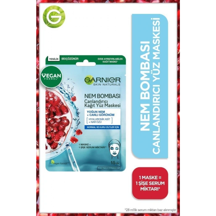 Garnier Saf & Temiz Nemlendiren Temizleyici 250 ml + Nem Bombası Canlandırıcı Kağıt Maske / 2 Adet