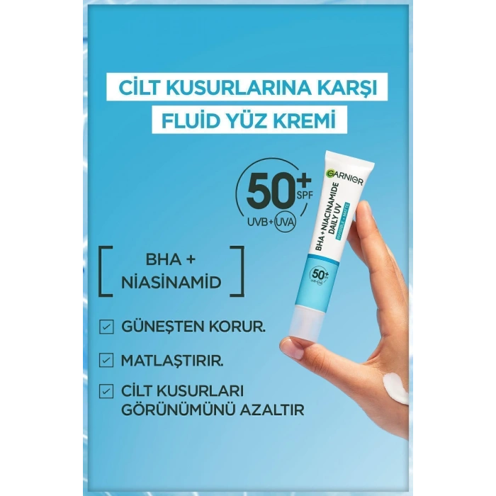 Saf Ve Temiz Bha Niasinamid Günlük Güneş Koruyucu Fluid Yüz Kremi Spf50 40ml