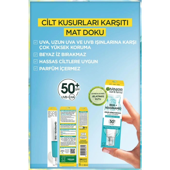 Garnier Saf Ve Temiz Bha Niasinamid Günlük Güneş Koruyucu Fluid Yüz Kremi Spf50 40 ml