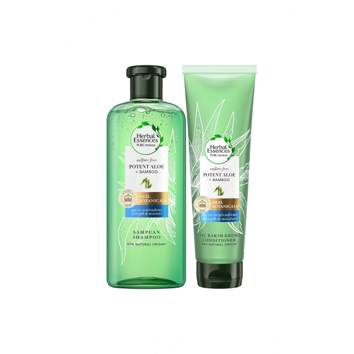 Herbal Essences Sülfatsız Güç ve Nem Aloe + Bambu  Şampuan 380 ml + Saç Bakım Kremi 275 ml