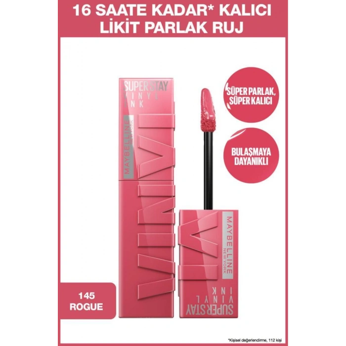 Maybelline New York Super Stay Vinyl Ink Uzun Süre Kalıcı Likit Parlak Ruj 145 Rogue