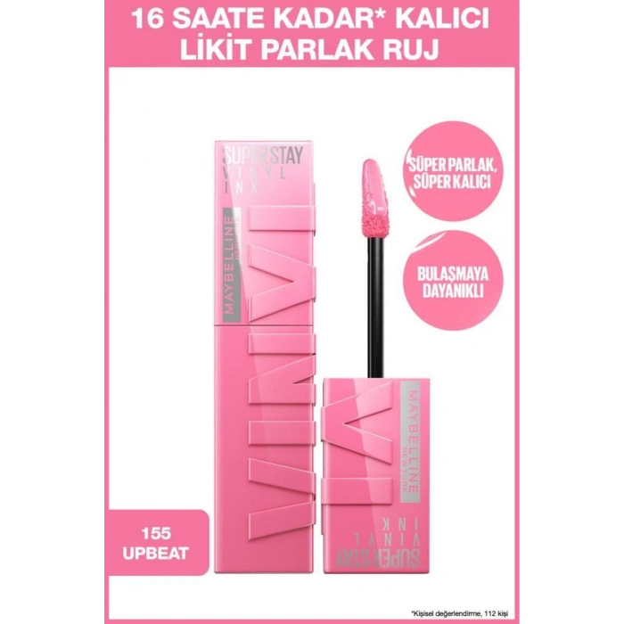 Maybelline New York Super Stay Vinyl Ink Uzun Süre Kalıcı Likit Parlak Ruj 155 Upbeat
