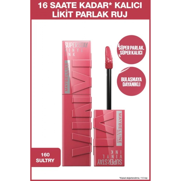 Maybelline New York Super Stay Vinyl Ink Uzun Süre Kalıcı Likit Parlak Ruj 160 Sultry