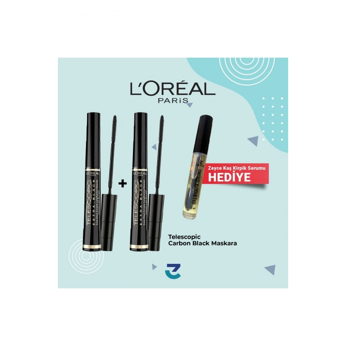 Loreal Paris Telescopic Carbon Black Maskara Siyah 2li Set & ZEYCE Kaş & Kirpik Bakım Serumu