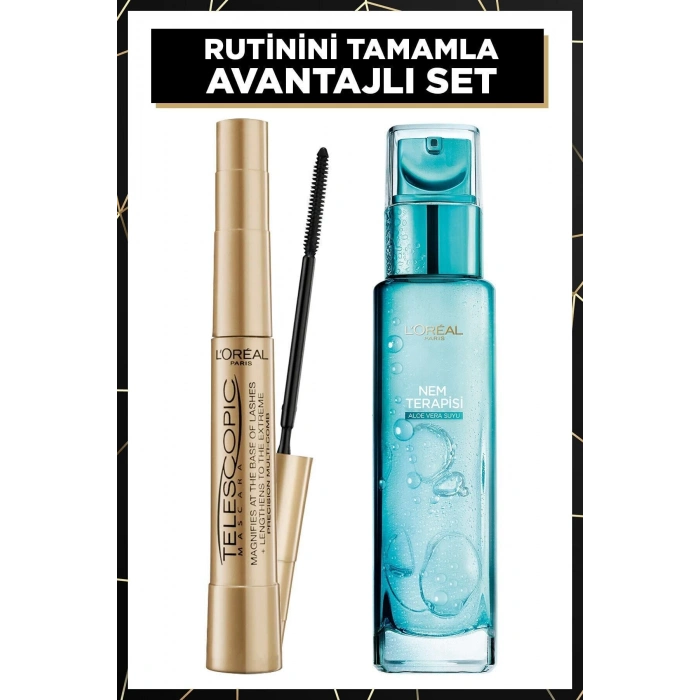 Loreal Paris Telescopic Gold Siyah Maskara+Nem Terapisi Aloe Vera Suyu Normalden Karmaya