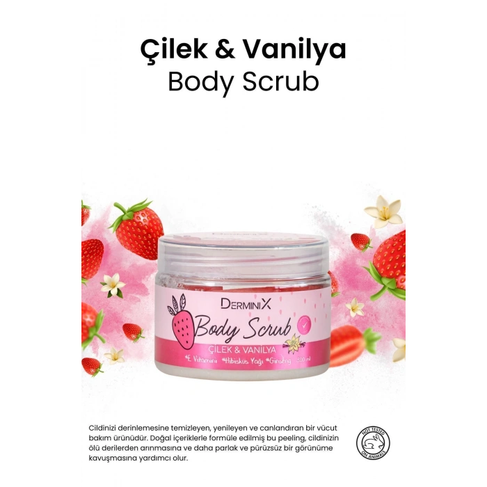 Derminix Vücut Peelingi Body Scrub Çilek Vanilya 300 ml