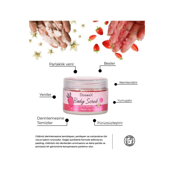 Derminix Vücut Peelingi Body Scrub Çilek Vanilya 300 ml