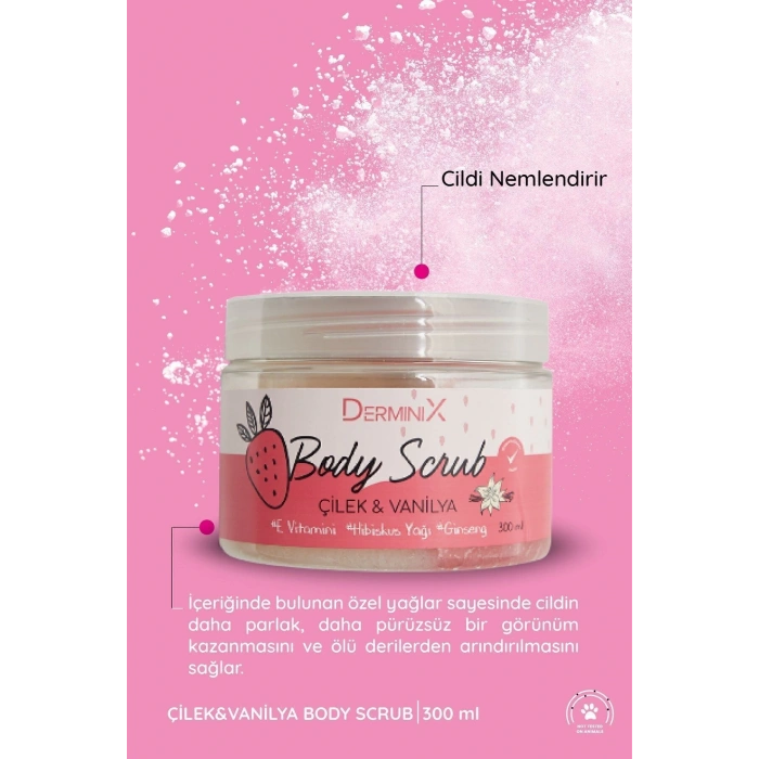 Derminix Vücut Peelingi Body Scrub Çilek Vanilya 300 ml