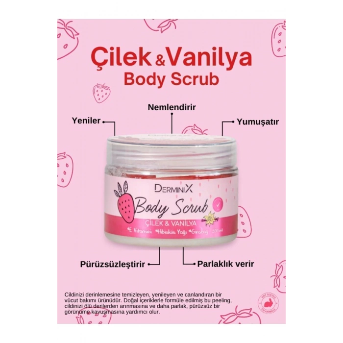 Derminix Vücut Peelingi Body Scrub Çilek Vanilya 300 ml