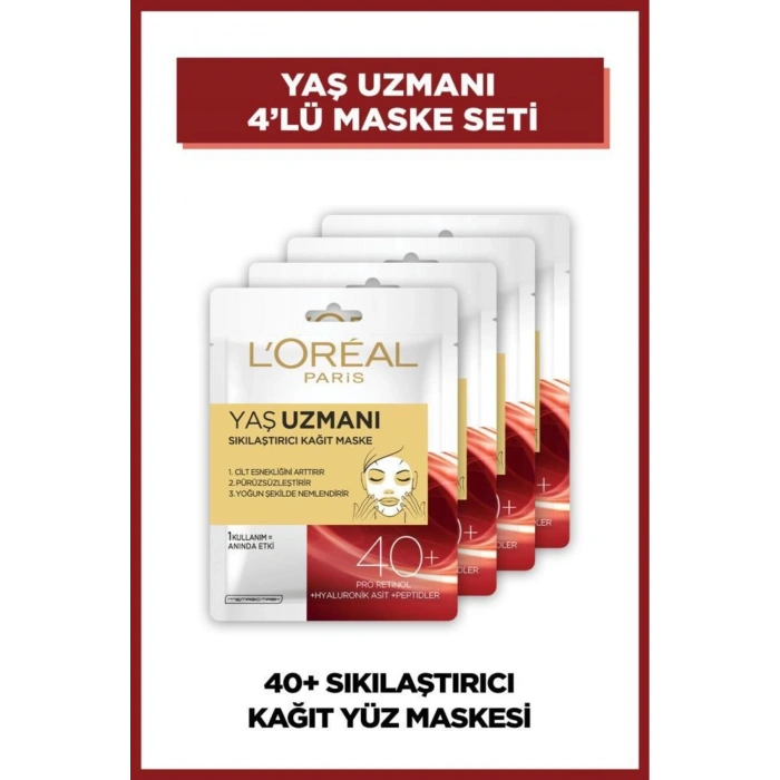 Loreal Paris Yaş Uzmanı Sıkılaştırıcı Kağıt Yüz Maskesi 40+ 4lü Set