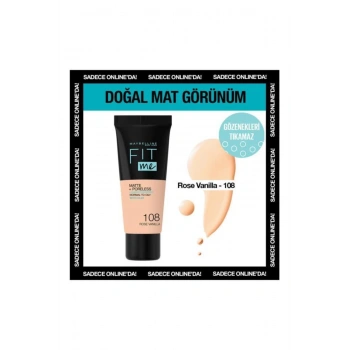 Maybelline New York Mat Fondöten - Fit Me Matte + Poreless Foundation 108 Rose Vanilla