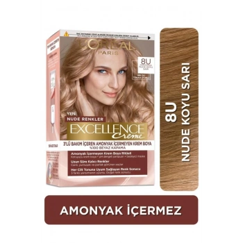 Loreal Paris Excellence Creme Nude Renkler Saç Boyası – 8u Nude Koyu Sarı