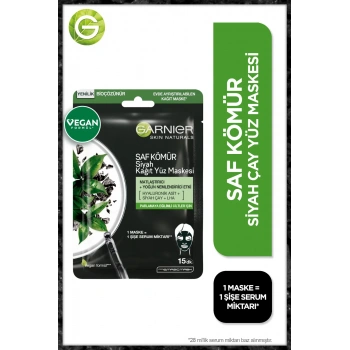 Garnier Skin Naturals Kömürlü Kağıt Yüz Maskesi Siyah Çay
