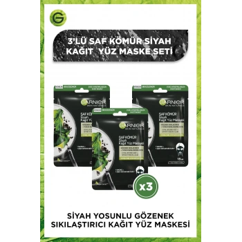 Garnier Siyah Yosunlu Gözenek Sıkılaştırıcı Kağıt Yüz Maskesi 3lü Set