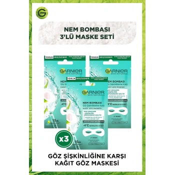 Garnier Göz Şişkinliğine Karşı Kağıt Göz Maskesi Hindistan Cevizi Suyu 3lü Set