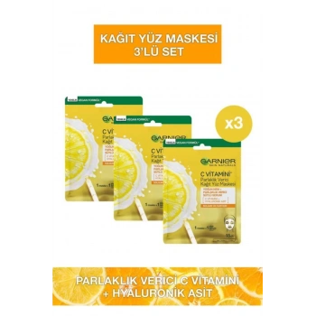 Garnier C Vitamini Parlaklık Verici Kağıt Yüz Maskesi 3lü Set