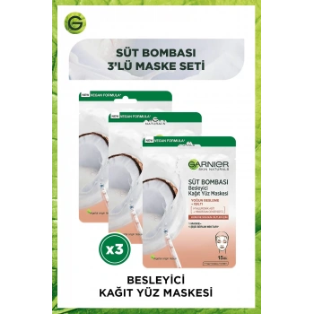 Garnier Süt Bombası Besleyici Kağıt Yüz Maskesi Hindistan Cevizi 3lü Set