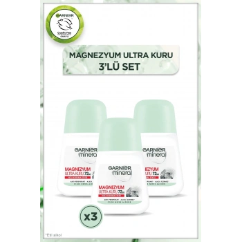 3lü Garnier Mineral Magnezyum Ultra Kuru Roll-On Kadın Deodorant Seti