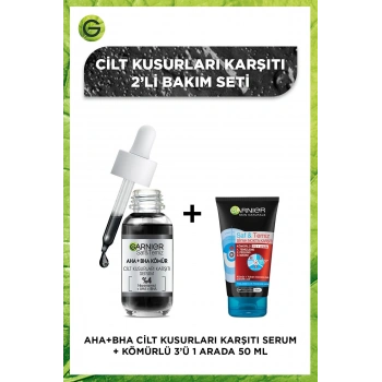 Garnier AHA+BHA Cilt Kusurları Karşıtı Siyah Serum 30 ml + Kömürlü 3ü 1 Arada Seyahat Boy 50 ml