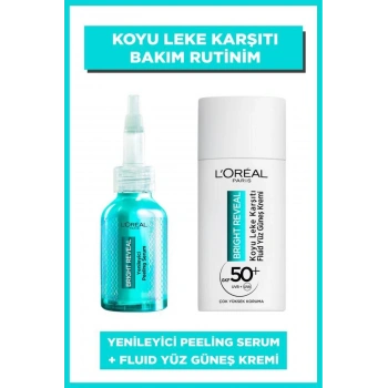 Loreal Paris Bright Reveal SPF 50+ Koyu Leke Karşıtı Yüz Güneş Kremi & Yenileyici Peeling Serum Seti