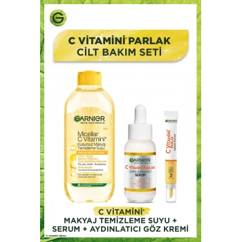 Garnier C Vitamini Parlak Aydınlatıcı Göz Kremi 15 ml + Süper Aydınlatıcı Serum 30 ml + Makyaj Temizleme Suyu