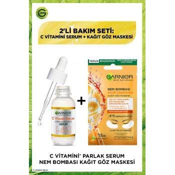 Garnier C Vitamini Parlak Super Aydınlatıcı Serum 30ml + Göz Altı Torbalarına Karşı Kağıt Göz Maskesi