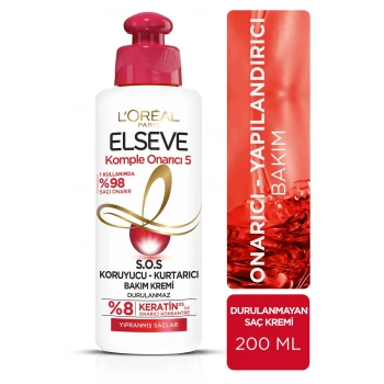 Elseve Komple Onarıcı 5 Yıpranmış Saçlar İçin Keratin İçeren S.O.S Koruyucu - Kurtarıcı Bakım Kremi - 200 ml