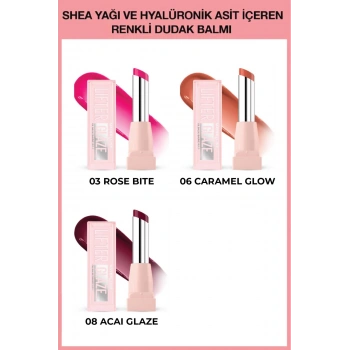 Lifter Glaze Shea Yağı ve Hyalüronik Asit içeren Renkli Dudak Balmı 03 - 06 - 08