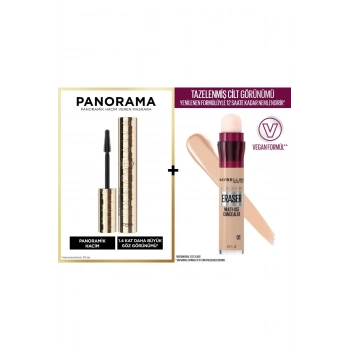 Loreal Paris Panorama Hacim Veren Maskara Siyah & Instant Anti Age Eraser Kapatıcı-01 Light 2li Göz Makyajı Seti