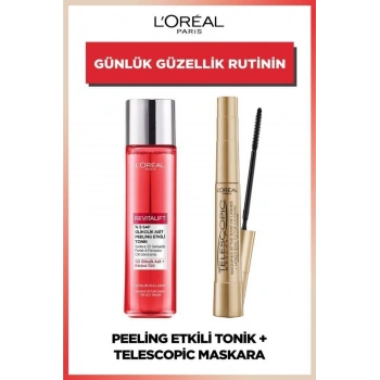 Loreal Paris Revitalift %5 Saf Glikolik Asit Peeling Etkili Tonik 180 ml & Telescopic Siyah Maskara