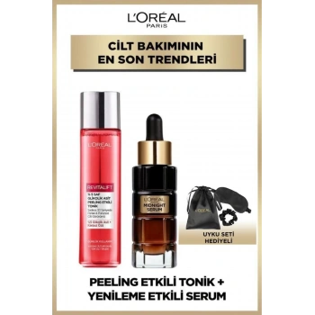 Loreal Paris Revitalift %5 Saf Glikolik Asit Peeling Etkili Tonik & Midnight Serum 30 ml & Uyku Seti