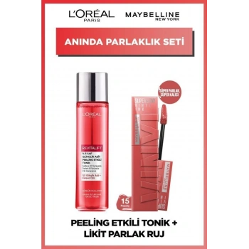 Loreal Paris Revitalift %5 Saf Glikolik Asit Peeling Etkili Tonik & Super Stay Vinyl Ink Kalıcı Likit Ruj 15 Set