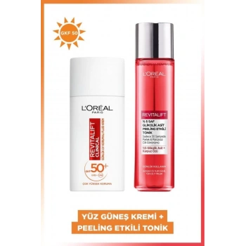 Loreal Paris Revitalift Clinical Spf 50+ Yüz Güneş Kremi 50 ml & %5 Saf Glikolik Asit Peeling Etkili Tonik 180 ml