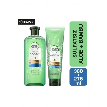 Herbal Essences Sülfatsız Güç ve Nem Aloe + Bambu  Şampuan 380 ml + Saç Bakım Kremi 275 ml