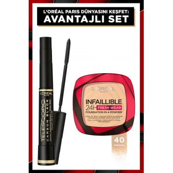 Loreal Paris Telescopic Carbon Black Maskara - Siyah & Infaillible 24h Fresh Wear Pudra Fondöten 40 Cashmere