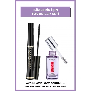 Loreal Paris Revitalift Filler Aydınlatıcı Göz Serumu 20 ml & Telescopic Carbon Black Maskara - Siyah & Roller