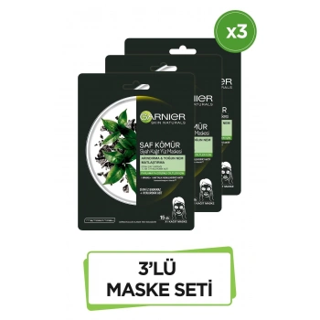 Garnier Saf Kömür ve Siyah Çay özlü Kağıt Yüz Maskesi 3lü Set