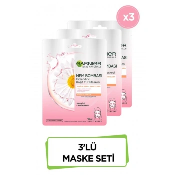 Garnier Hassas ve Kuru Ciltler için Nem Bombası Dinlendirici Kağıt Yüz Maskesi 3lü Set