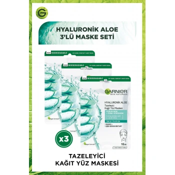 Garnier Hyaluronik Aloe Tazeleyici Kağıt Yüz Maskesi 3lü Set
