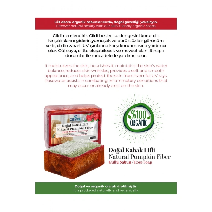 Zeyce %100 Doğal Kabak Lifli Güllü Sabun