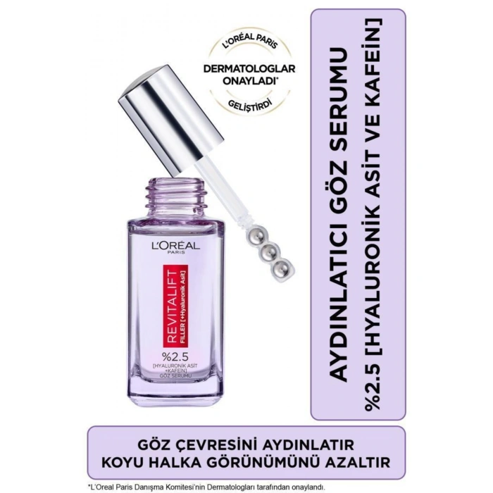 Loreal Paris Revitalift Filler Aydınlatıcı Göz Serumu 20 ml & Telescopic Carbon Black Maskara - Siyah & Roller