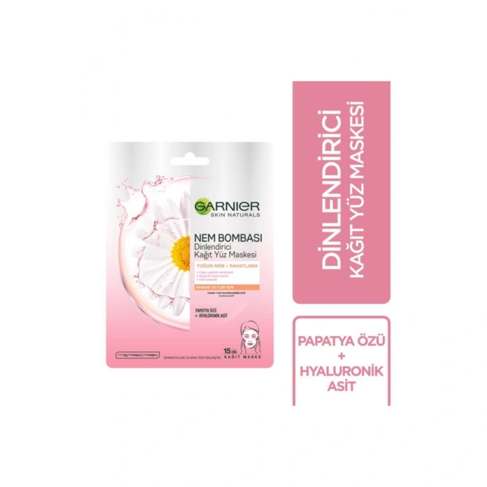 Garnier Hassas ve Kuru Ciltler için Nem Bombası Dinlendirici Kağıt Yüz Maskesi 3lü Set