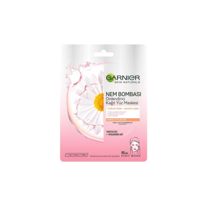 Garnier Hassas ve Kuru Ciltler için Nem Bombası Dinlendirici Kağıt Yüz Maskesi 3lü Set