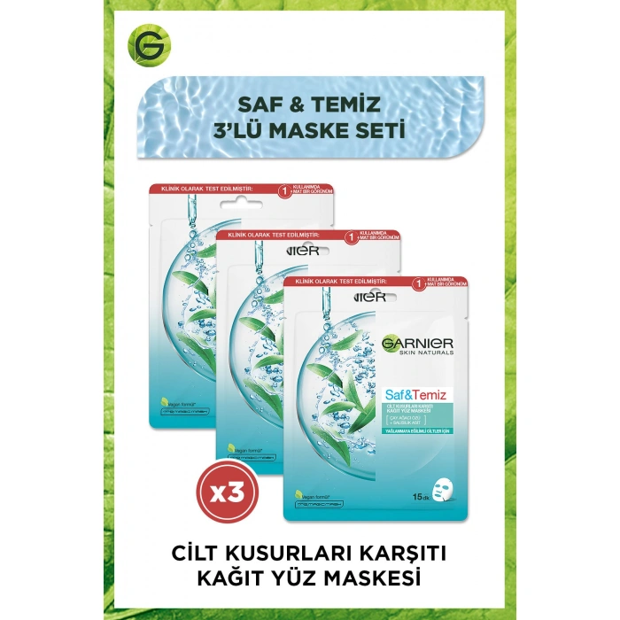 Garnier Saf & Temiz Cilt Kusurları Karşıtı Kağıt Yüz Maskesi 3lü Set