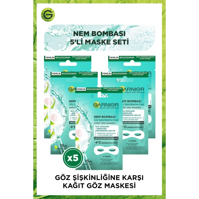 Garnier Nem Bombası Göz Şişkinliğine Karşı Kağıt Göz Maskesi 5li Set