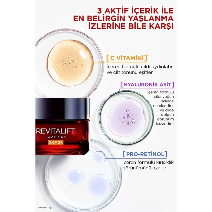 Loreal Paris Revitalift Lazer X3 Leke ve Kırışıklık Karşıtı Bakım GKF25 SPF25