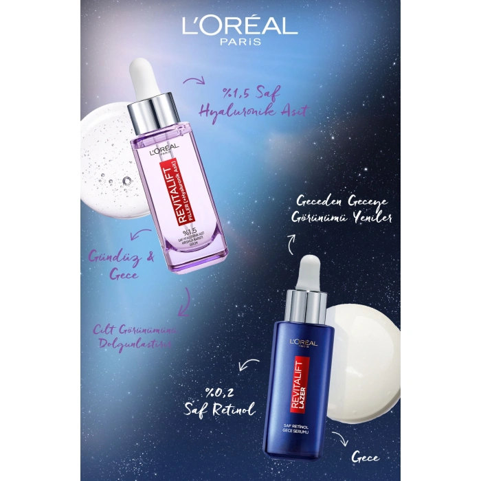 Loreal Paris Revitalift Filler %1.5 Saf Hyaluronik Asit Kırışıklık Karşıtı Serum + Saf Retinol Gece Serumu