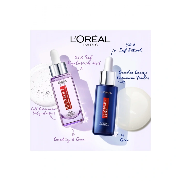 Loreal Paris Revitalift Filler %1.5 Saf Hyaluronik Asit Kırışıklık Karşıtı Serum + Saf Retinol Gece Serumu