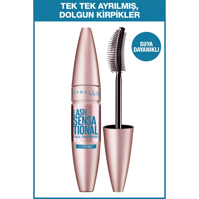 Maybelline New York Lash Sensational Yelpaze Etkili Suya Dayanıklı Siyah Waterproof Maskara