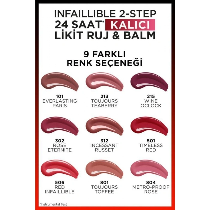 Loreal Paris Infaillible 2-step 24 Saat Kalıcı Likit Ruj & Balm - 501 Timeless Red